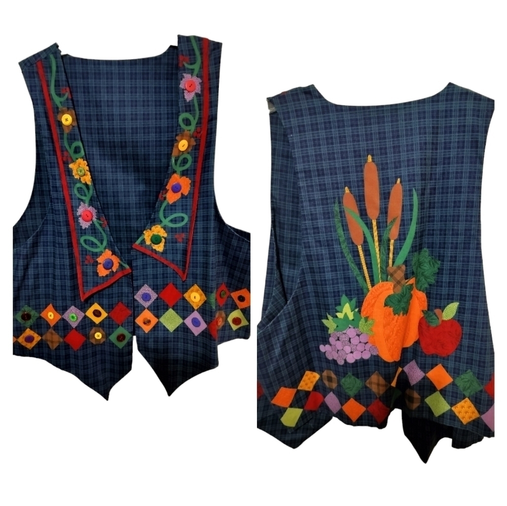 (1525) Vintage 90's Handmade Fall Harvest Plaid Vest - Picture 1 of 8